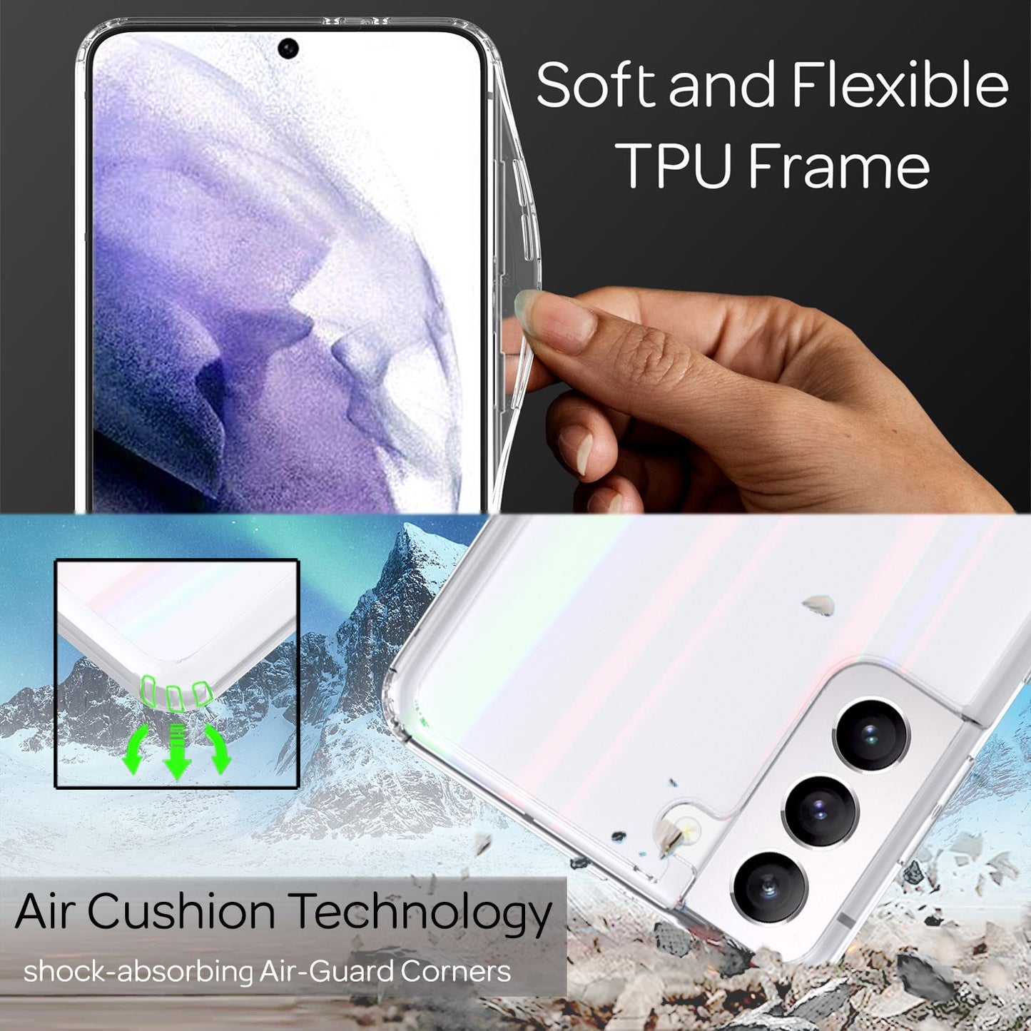 NALIA Transparente Glashülle für Samsung Galaxy S21 Plus – Holografischer Prisma-Effekt (Regenbogen Schimmer) – 9H Hartglas & Anti-Gelb – AURORA – Marke aus Berlin