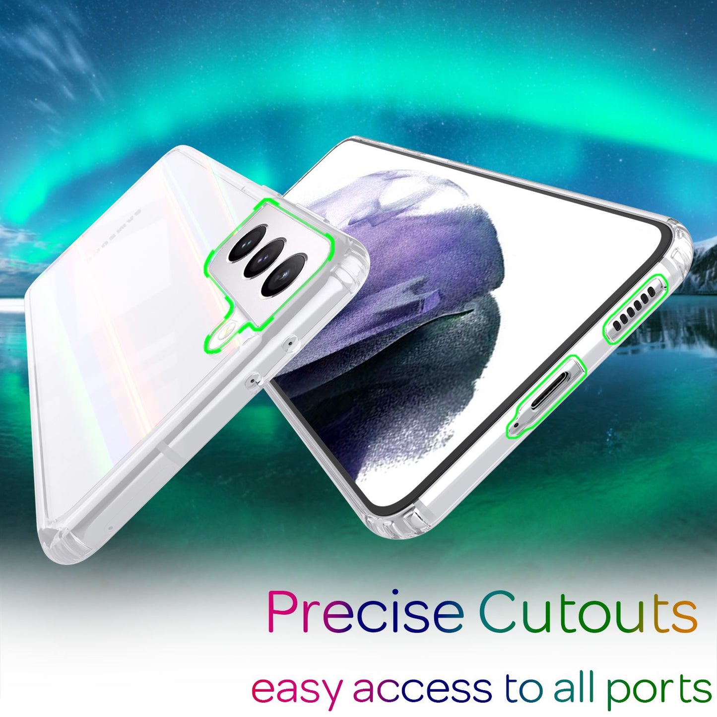 NALIA Transparente Glashülle für Samsung Galaxy S21 Plus – Holografischer Prisma-Effekt (Regenbogen Schimmer) – 9H Hartglas & Anti-Gelb – AURORA – Marke aus Berlin