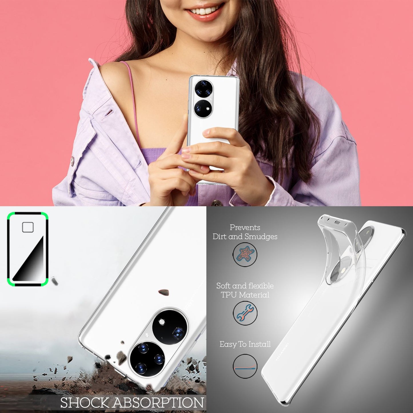 NALIA Transparente Silikonhülle für Huawei P50 Pro – Anti-Gelb & Rutschfest – GLAZE (Handyhülle Kristallklar, Schlank & Stoßfest) – Marke aus Berlin