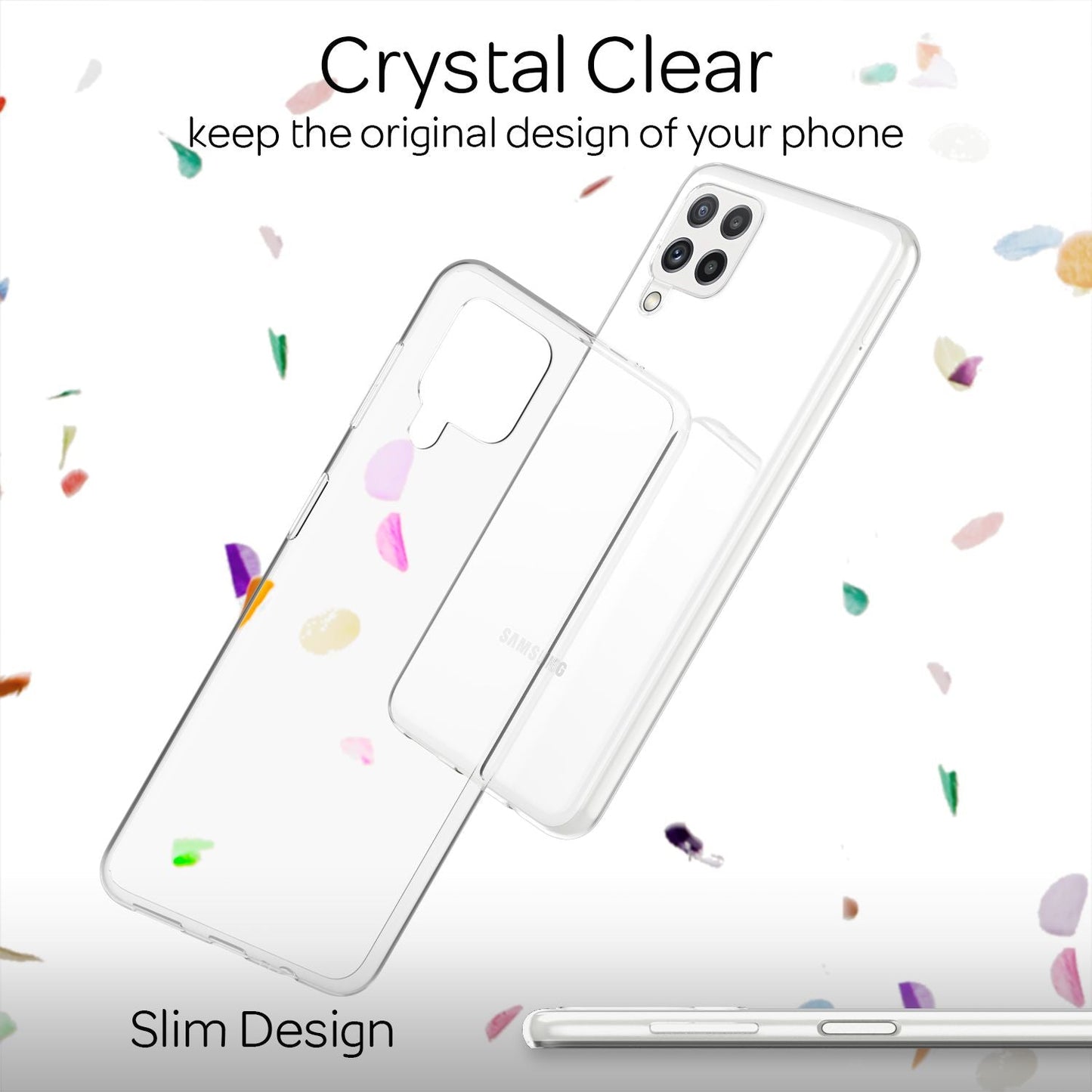 NALIA Transparente Silikonhülle für Samsung Galaxy A22 – Anti-Gelb & Rutschfest – GLAZE (Handyhülle Kristallklar, Schlank & Stoßfest) – Marke aus Berlin