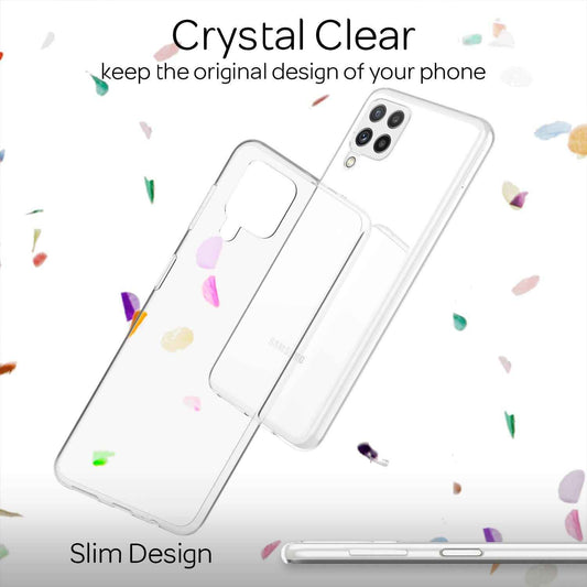NALIA Transparente Silikonhülle für Samsung Galaxy A22 – Anti-Gelb & Rutschfest – GLAZE (Handyhülle Kristallklar, Schlank & Stoßfest) – Marke aus Berlin