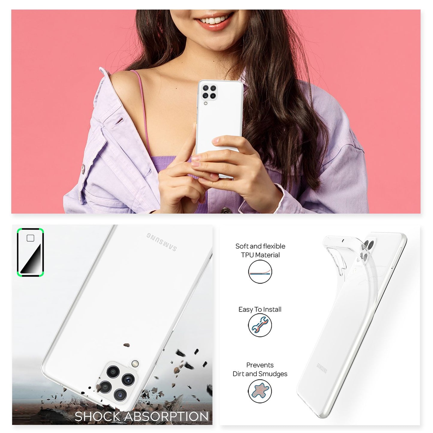 NALIA Transparente Silikonhülle für Samsung Galaxy A22 – Anti-Gelb & Rutschfest – GLAZE (Handyhülle Kristallklar, Schlank & Stoßfest) – Marke aus Berlin