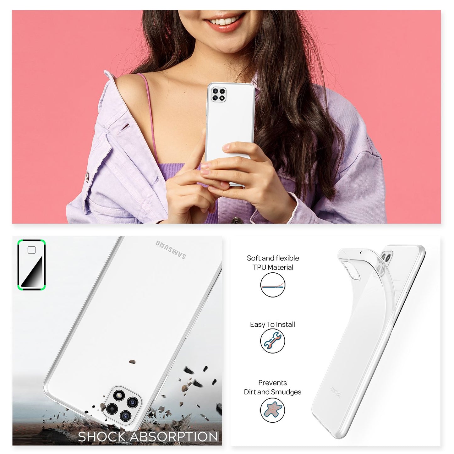 NALIA Transparente Silikonhülle für Samsung Galaxy A22 5G – Anti-Gelb & Rutschfest – GLAZE (Handyhülle Kristallklar, Schlank & Stoßfest) – Marke aus Berlin
