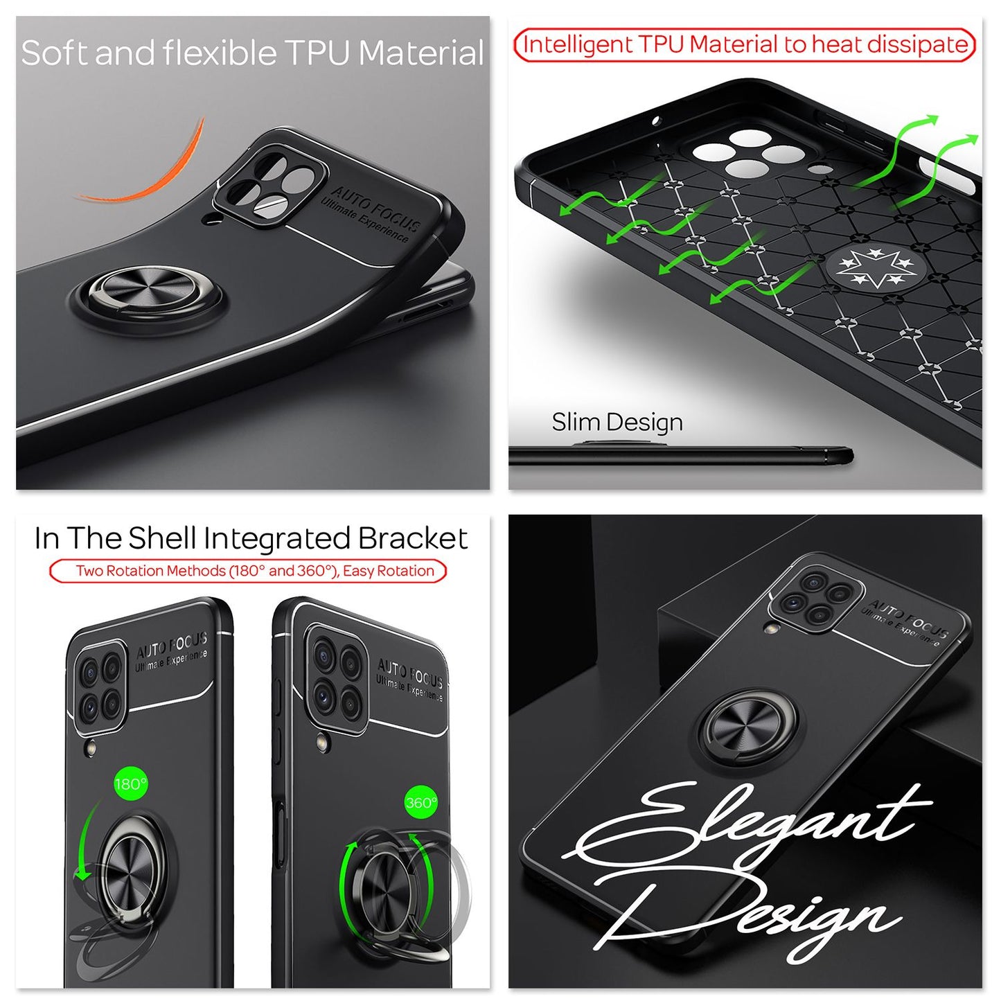 NALIA Ringhülle für Samsung Galaxy A22 4G – Ring-Ständer 360° & für Magnet-Halter – GRIP360 (Mattiertes Silikon Case) – Marke aus Berlin