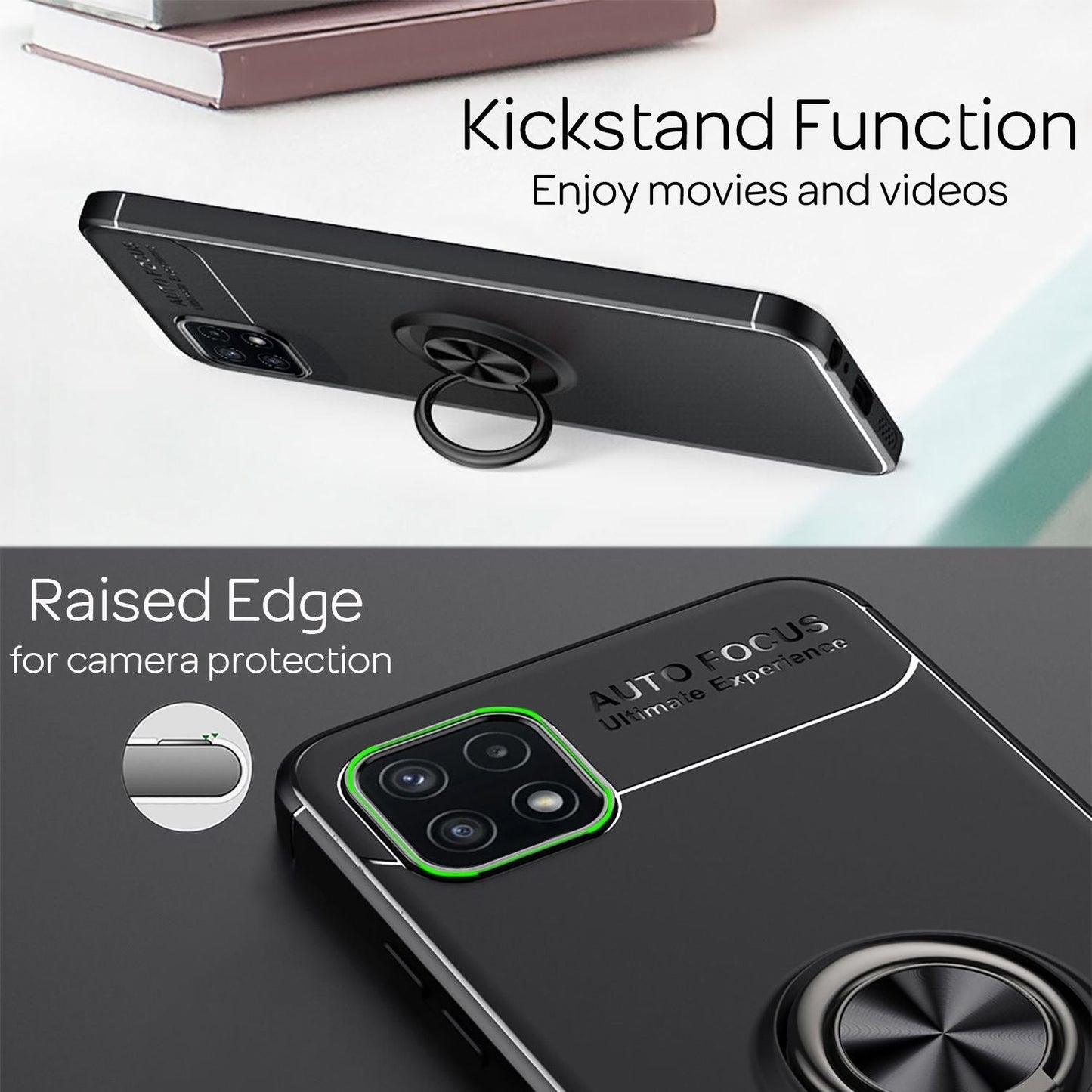 NALIA Ringhülle für Samsung Galaxy A22 5G – Ring-Ständer 360° & für Magnet-Halter – GRIP360 (Mattiertes Silikon Case) – Marke aus Berlin