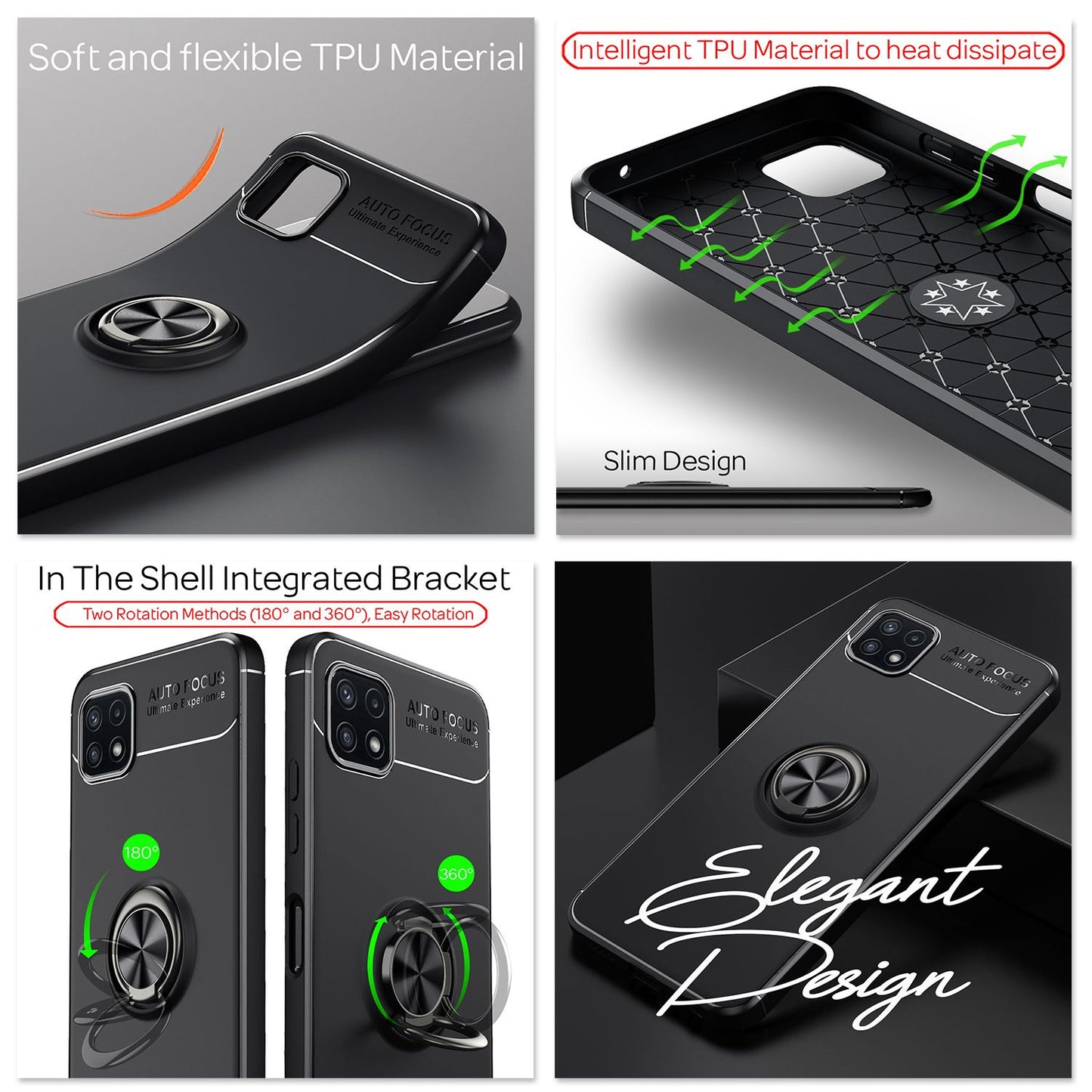 NALIA Ringhülle für Samsung Galaxy A22 5G – Ring-Ständer 360° & für Magnet-Halter – GRIP360 (Mattiertes Silikon Case) – Marke aus Berlin