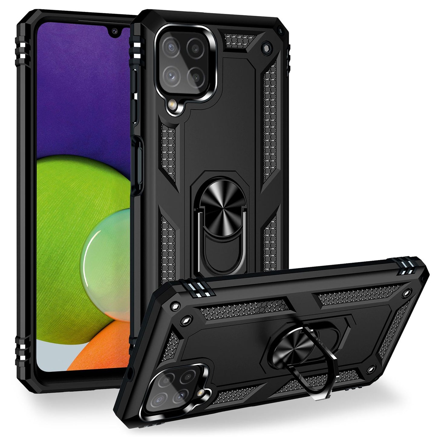NALIA Panzerhülle für Samsung Galaxy A22 4G – Ring-Ständer 360° & Magnet-Halterung Kompatibel – RINGDEFEND (Stoßfestes Outdoor Case) – Marke aus Berlin