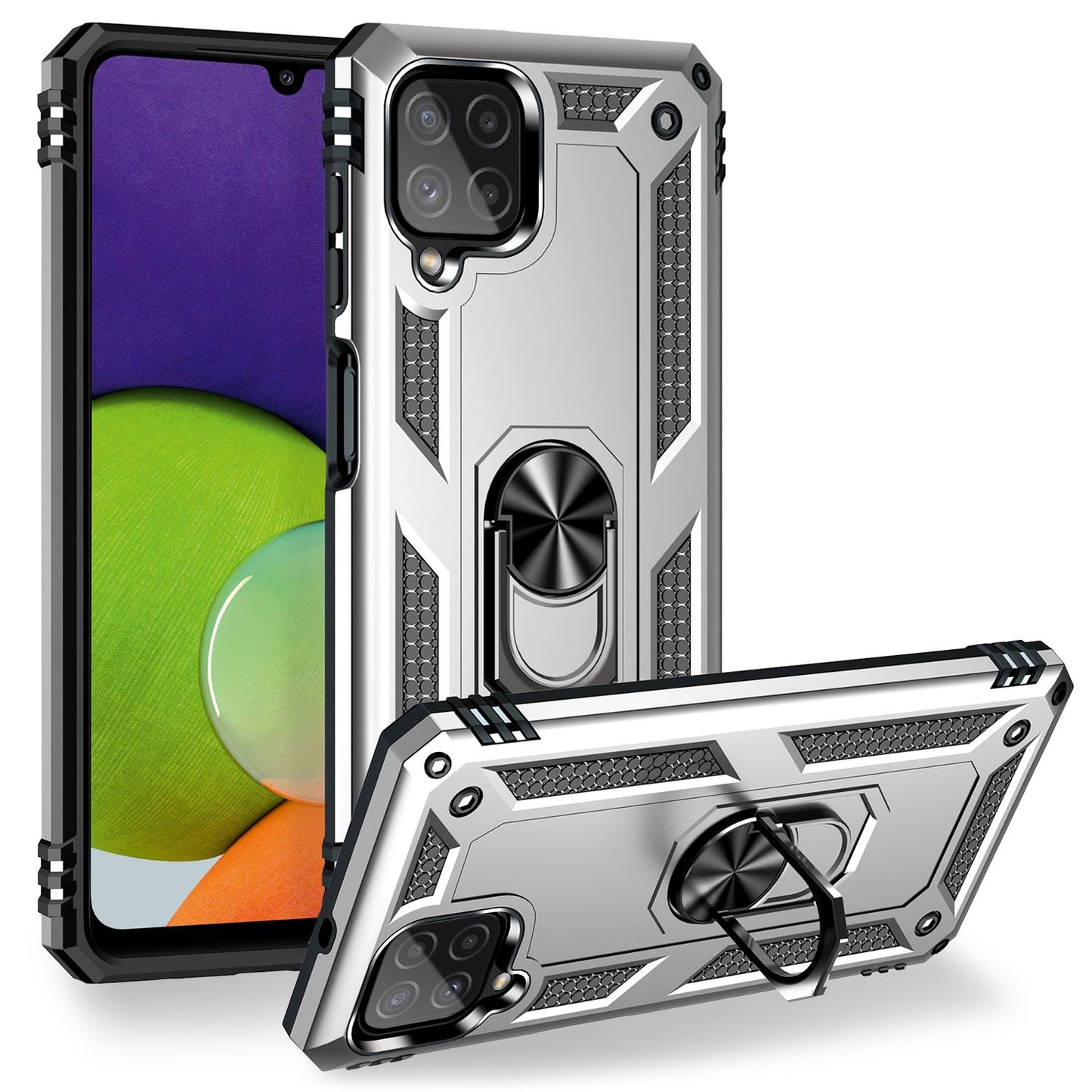 NALIA Panzerhülle für Samsung Galaxy A22 4G – Ring-Ständer 360° & Magnet-Halterung Kompatibel – RINGDEFEND (Stoßfestes Outdoor Case) – Marke aus Berlin