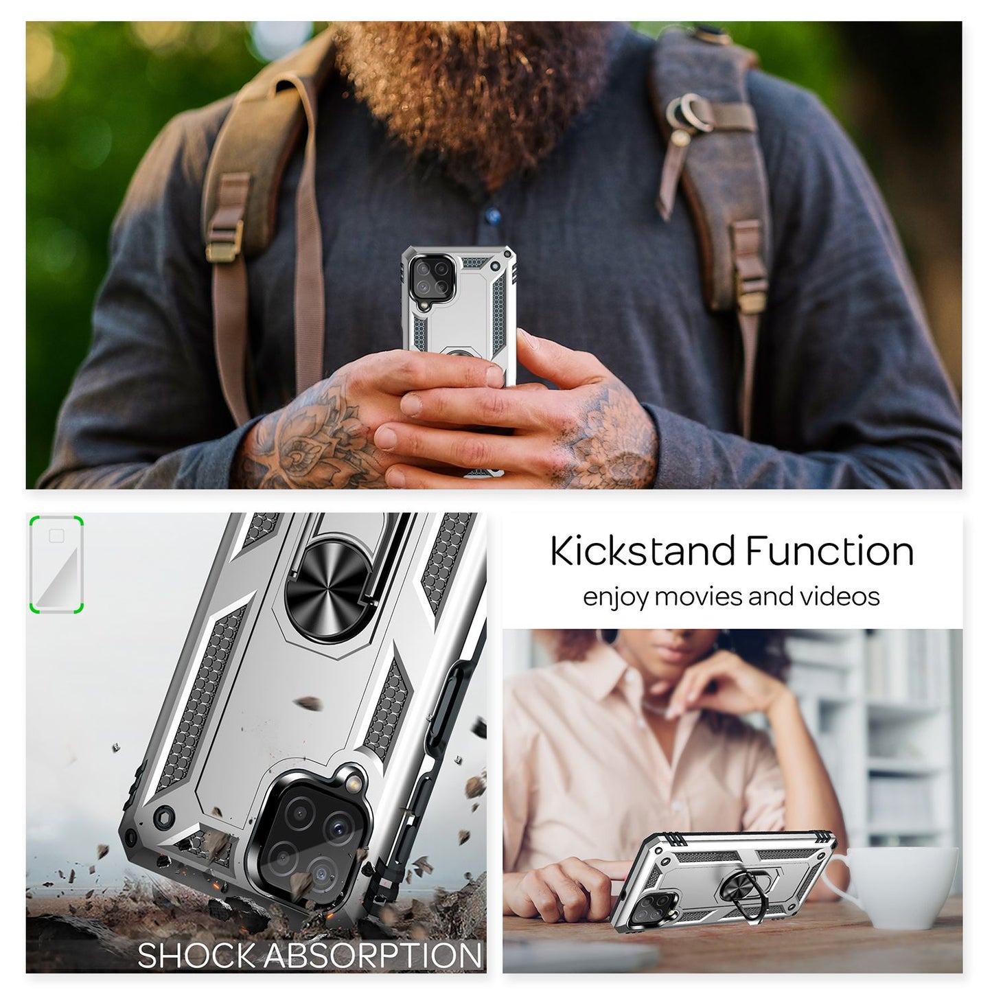 NALIA Panzerhülle für Samsung Galaxy A22 4G – Ring-Ständer 360° & Magnet-Halterung Kompatibel – RINGDEFEND (Stoßfestes Outdoor Case) – Marke aus Berlin