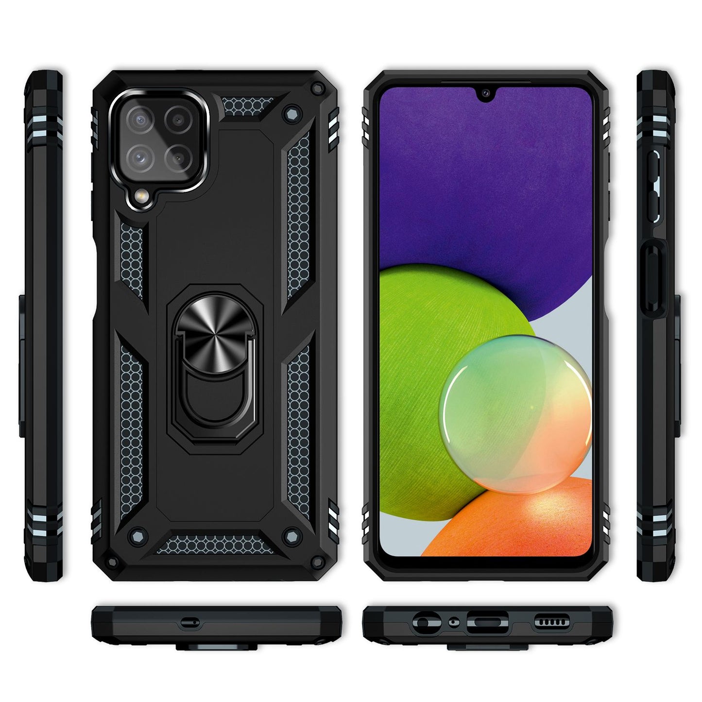 NALIA Panzerhülle für Samsung Galaxy A22 4G – Ring-Ständer 360° & Magnet-Halterung Kompatibel – RINGDEFEND (Stoßfestes Outdoor Case) – Marke aus Berlin