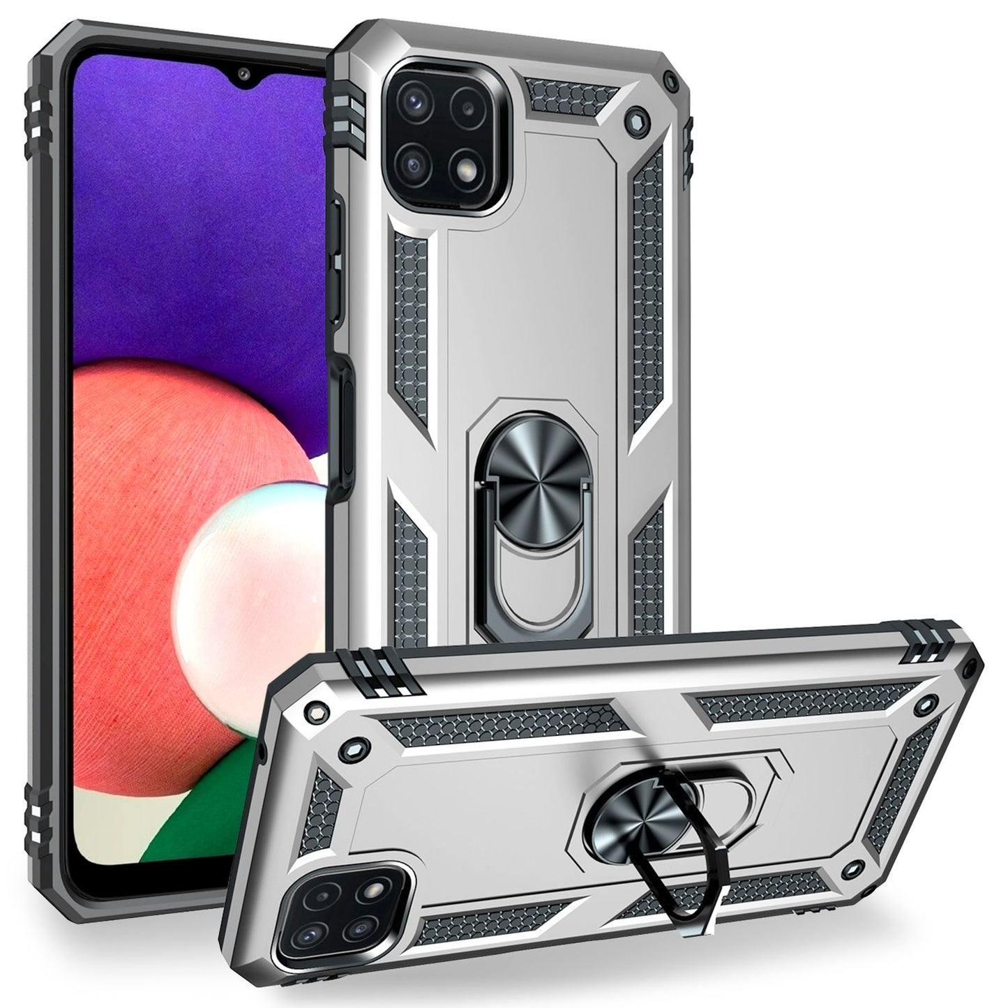NALIA Panzerhülle für Samsung Galaxy A22 5G – Ring-Ständer 360° & Magnet-Halterung Kompatibel – RINGDEFEND (Stoßfestes Outdoor Case) – Marke aus Berlin