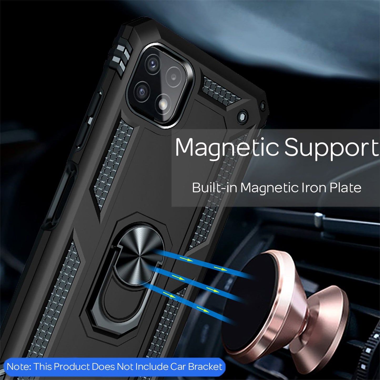 NALIA Panzerhülle für Samsung Galaxy A22 5G – Ring-Ständer 360° & Magnet-Halterung Kompatibel – RINGDEFEND (Stoßfestes Outdoor Case) – Marke aus Berlin