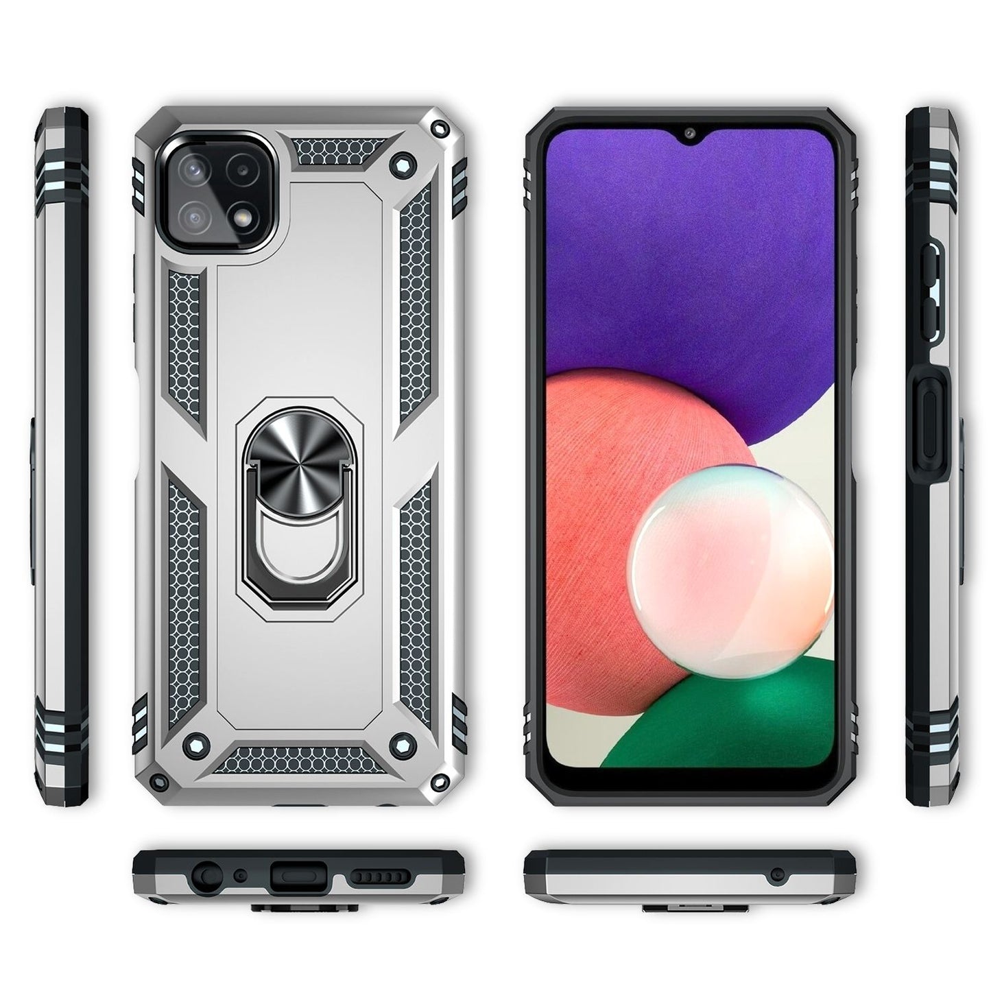 NALIA Panzerhülle für Samsung Galaxy A22 5G – Ring-Ständer 360° & Magnet-Halterung Kompatibel – RINGDEFEND (Stoßfestes Outdoor Case) – Marke aus Berlin