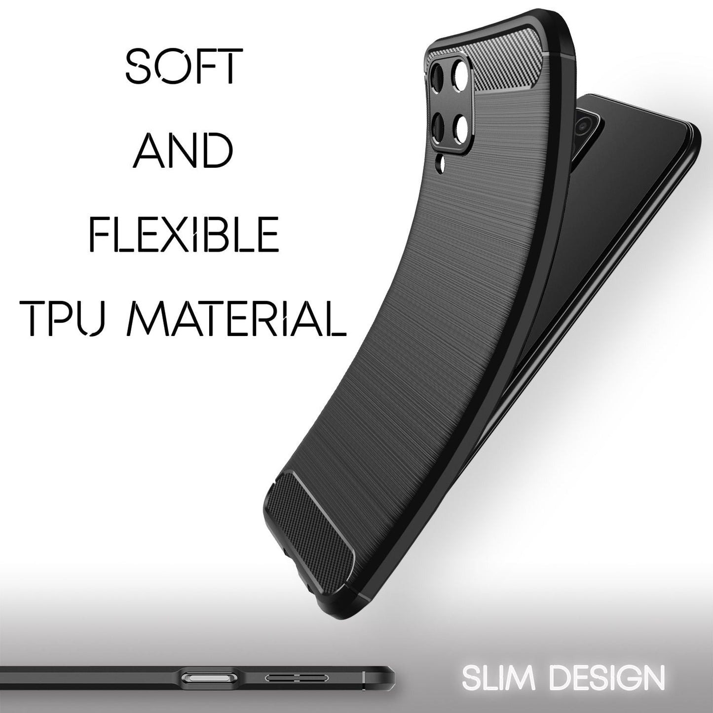 NALIA Silikonhülle für Samsung Galaxy A22 4G – Rutschfest & Matt – VORTEX (Gebürstete Optik & Carbon Design) – Marke aus Berlin