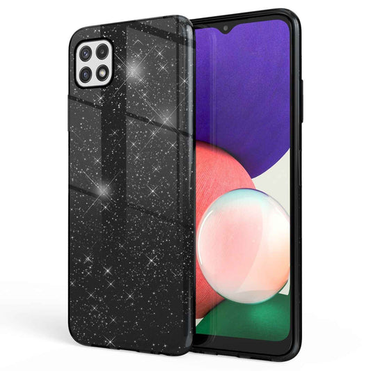 NALIA Glitzerhülle für Samsung Galaxy A22 5G – Funkelnder Glitzer-Look & Grip – SHINEPOP (Silikon Case) – Marke aus Berlin