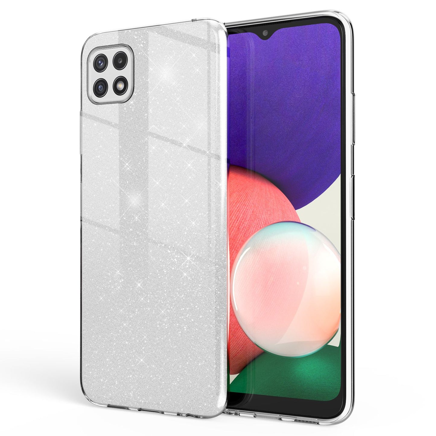 NALIA Glitzerhülle für Samsung Galaxy A22 5G – Funkelnder Glitzer-Look & Grip – SHINEPOP (Silikon Case) – Marke aus Berlin