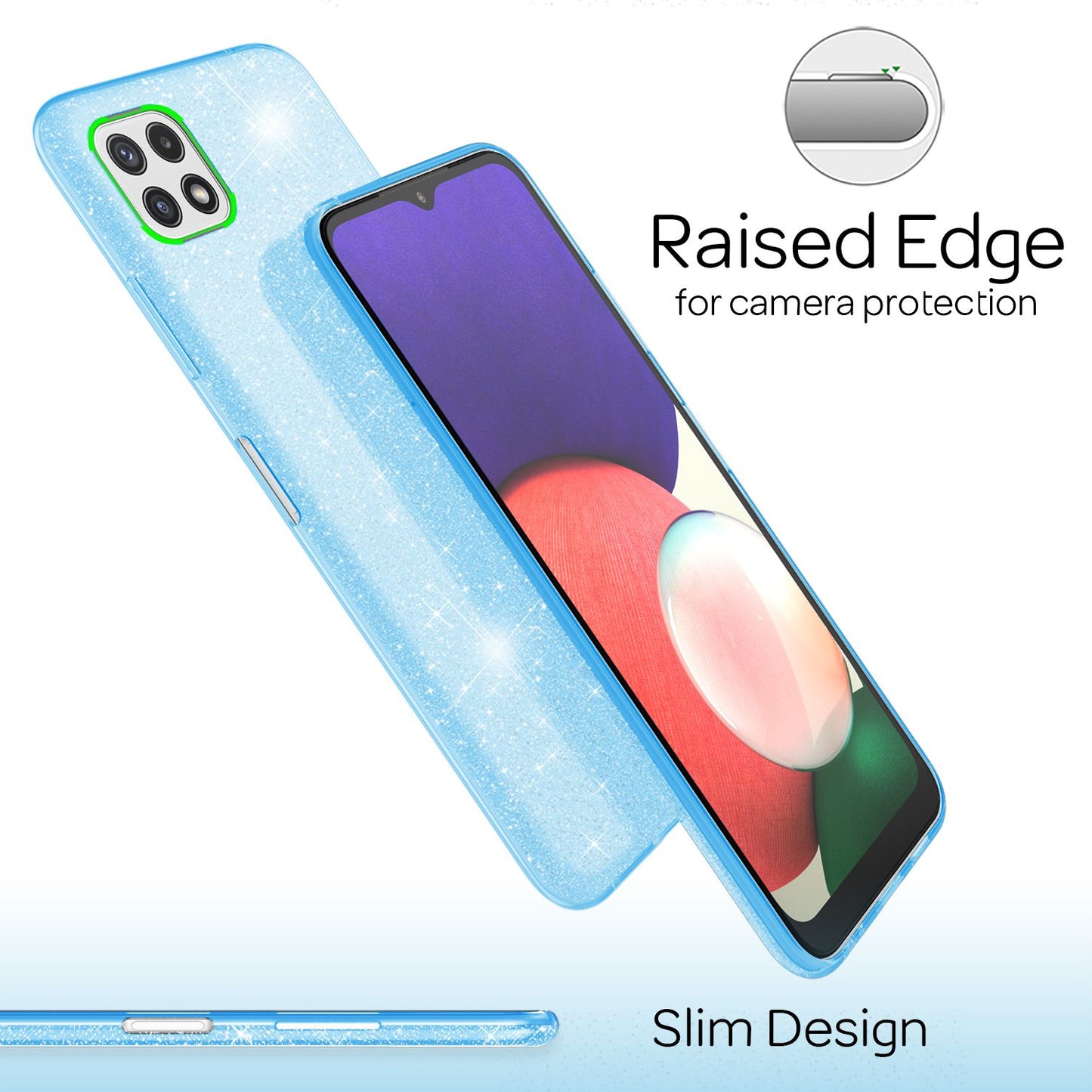 NALIA Glitzerhülle für Samsung Galaxy A22 5G – Funkelnder Glitzer-Look & Grip – SHINEPOP (Silikon Case) – Marke aus Berlin