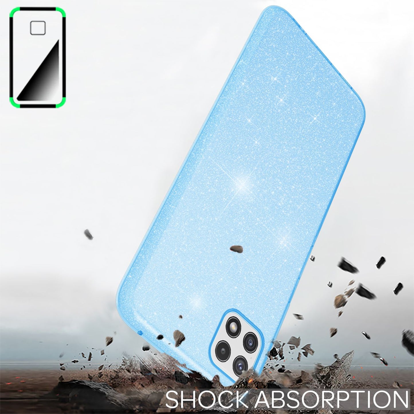 NALIA Glitzerhülle für Samsung Galaxy A22 5G – Funkelnder Glitzer-Look & Grip – SHINEPOP (Silikon Case) – Marke aus Berlin