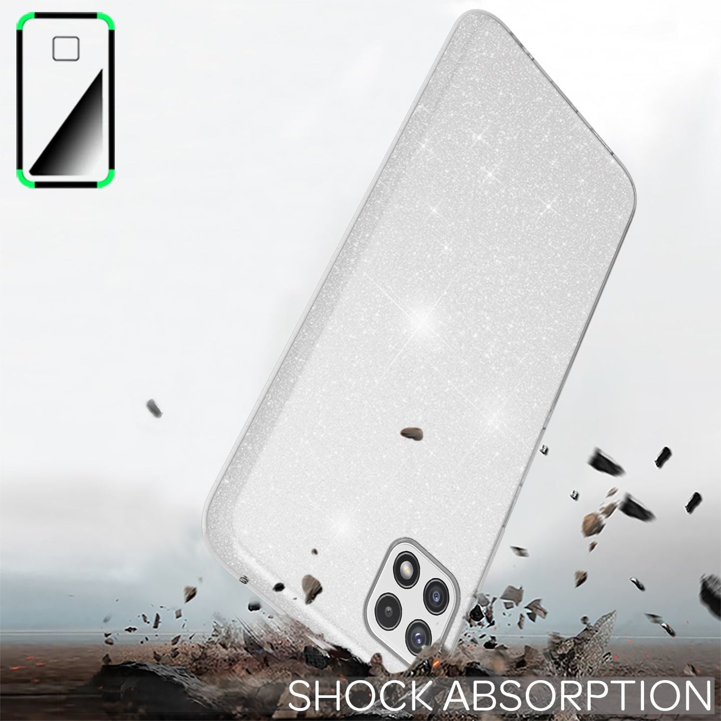 NALIA Glitzerhülle für Samsung Galaxy A22 5G – Funkelnder Glitzer-Look & Grip – SHINEPOP (Silikon Case) – Marke aus Berlin