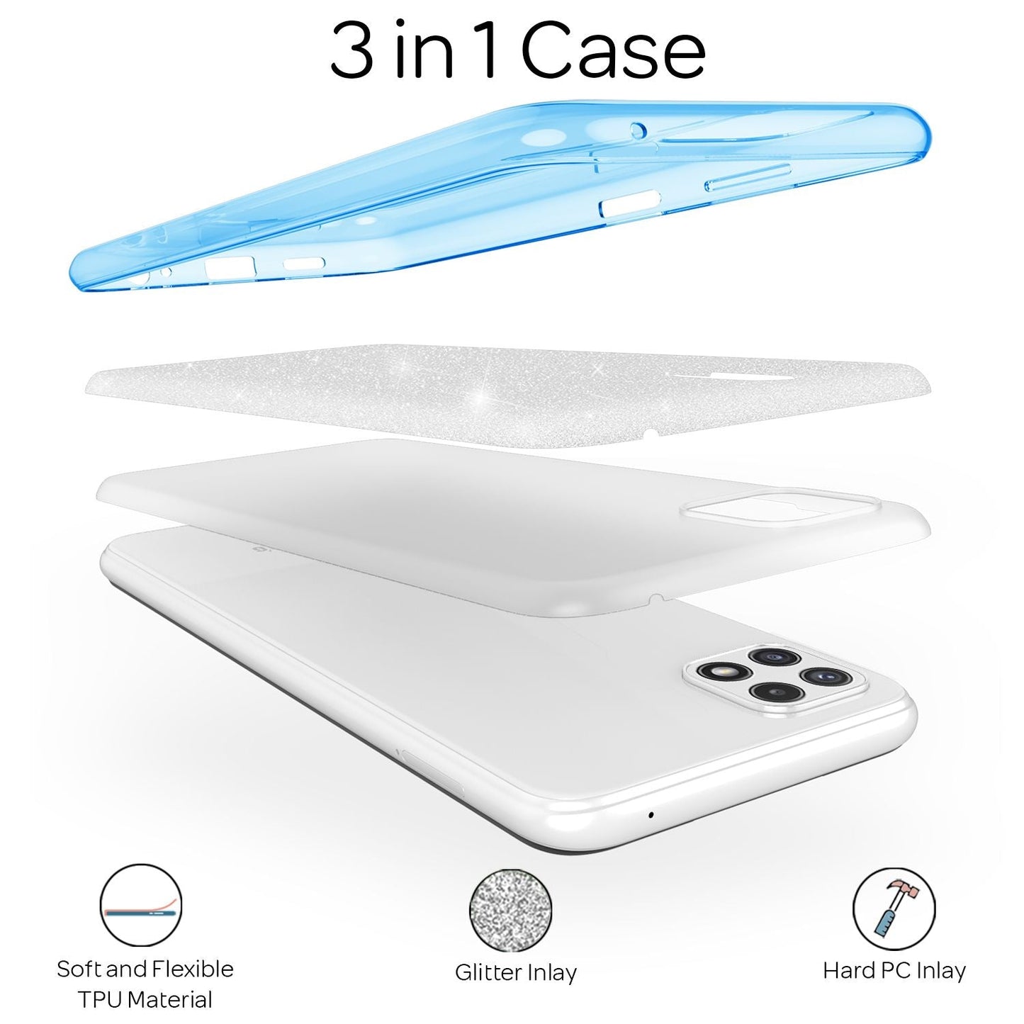 NALIA Glitzerhülle für Samsung Galaxy A22 5G – Funkelnder Glitzer-Look & Grip – SHINEPOP (Silikon Case) – Marke aus Berlin