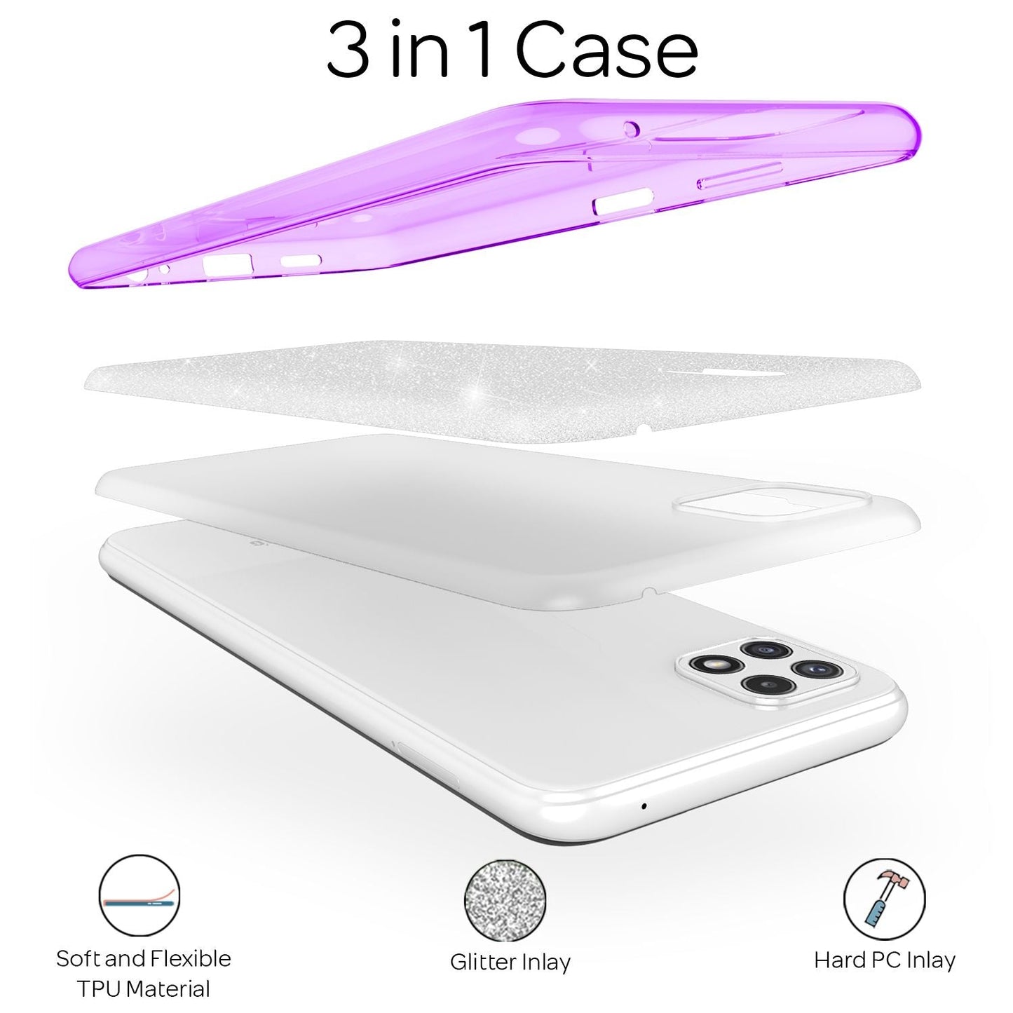 NALIA Glitzerhülle für Samsung Galaxy A22 5G – Funkelnder Glitzer-Look & Grip – SHINEPOP (Silikon Case) – Marke aus Berlin