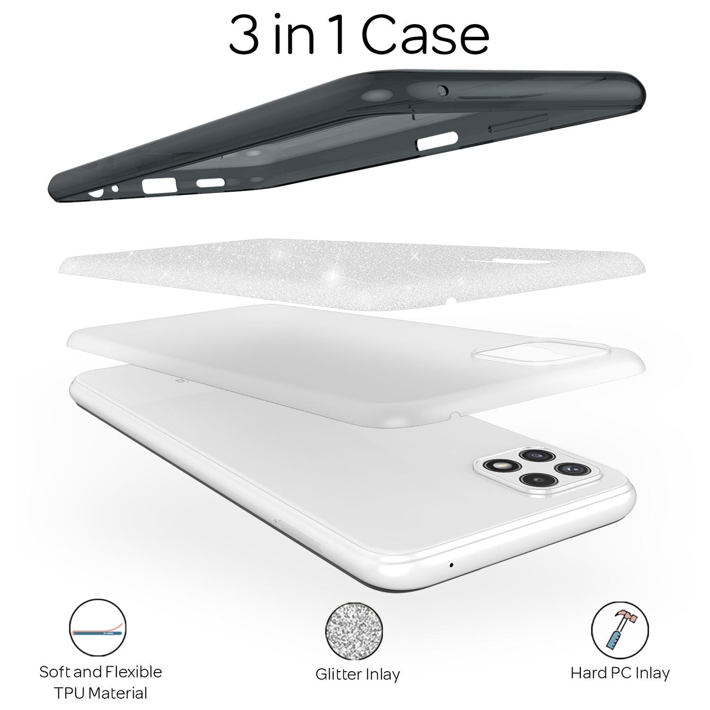 NALIA Glitzerhülle für Samsung Galaxy A22 5G – Funkelnder Glitzer-Look & Grip – SHINEPOP (Silikon Case) – Marke aus Berlin