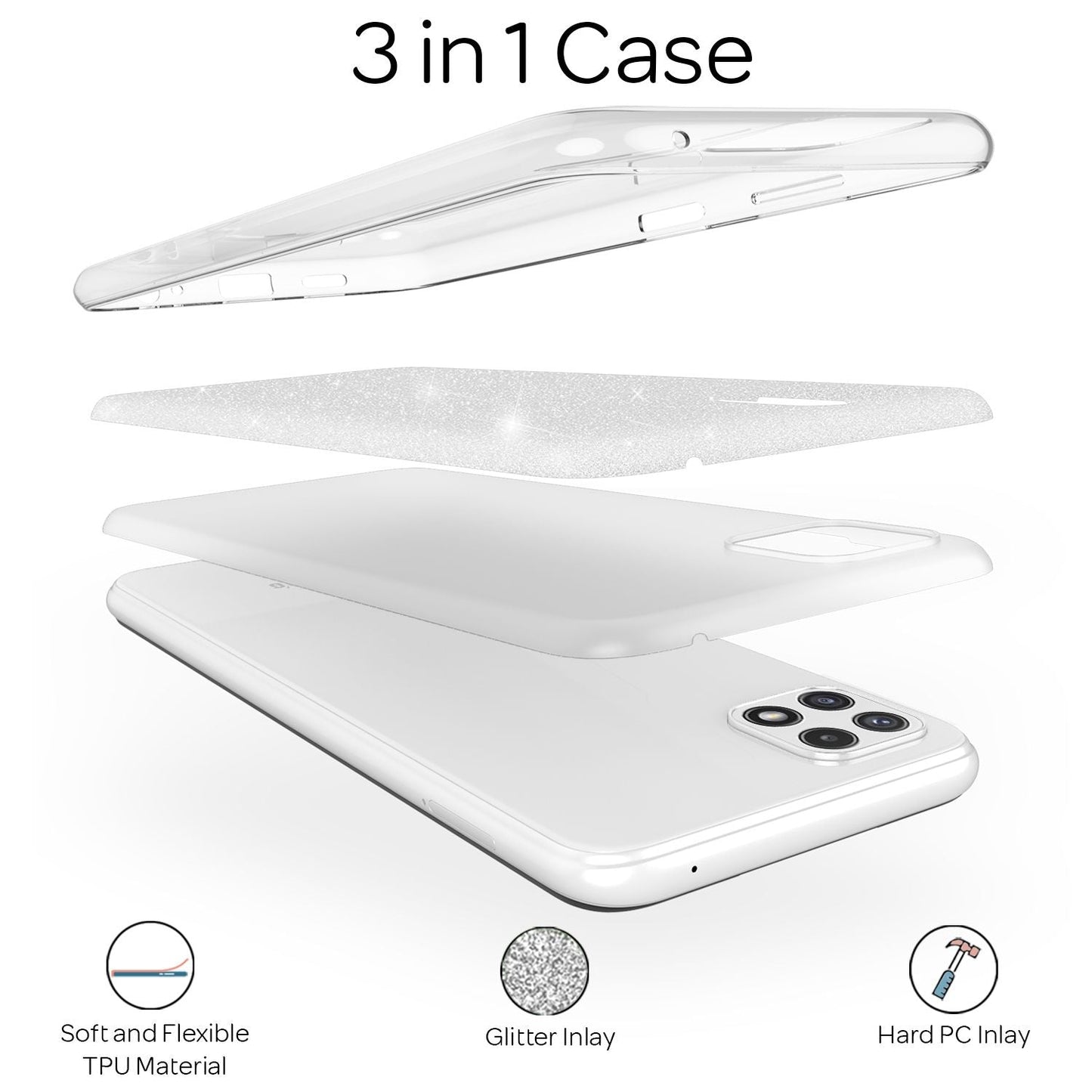 NALIA Glitzerhülle für Samsung Galaxy A22 5G – Funkelnder Glitzer-Look & Grip – SHINEPOP (Silikon Case) – Marke aus Berlin