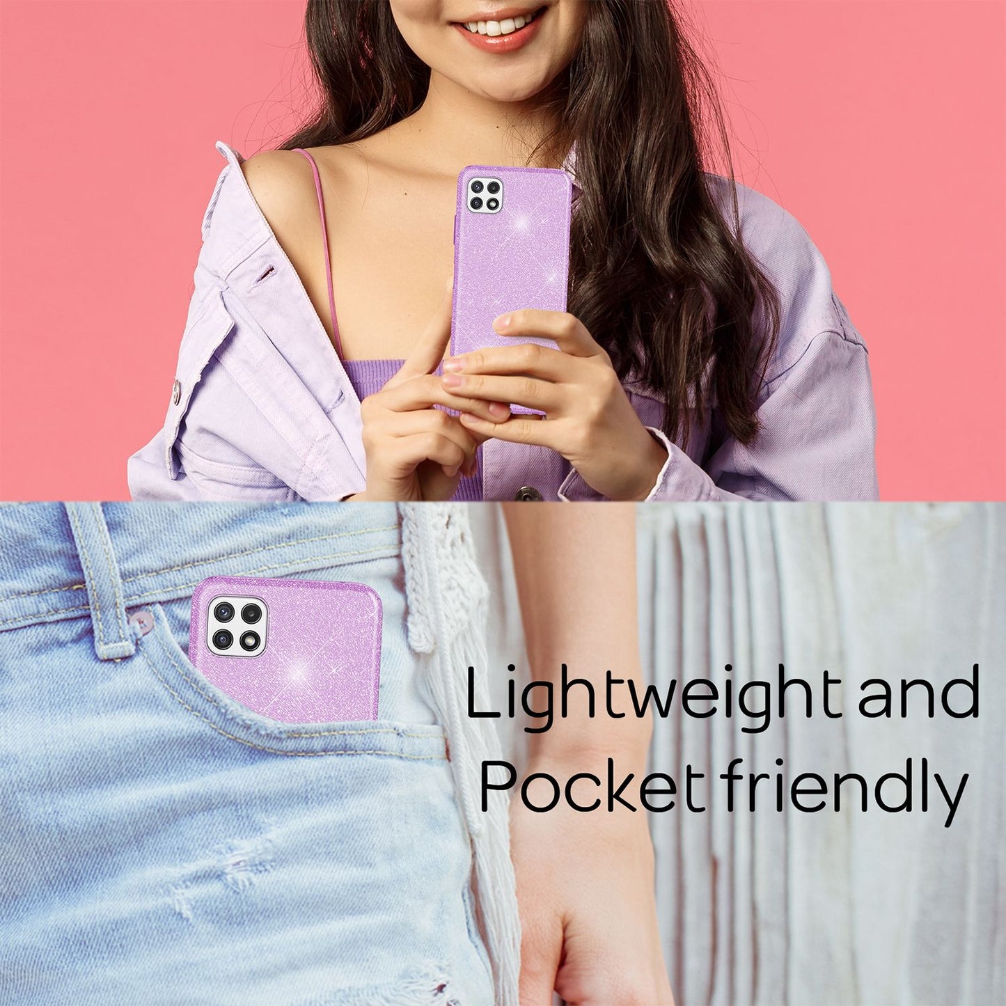 NALIA Glitzerhülle für Samsung Galaxy A22 5G – Funkelnder Glitzer-Look & Grip – SHINEPOP (Silikon Case) – Marke aus Berlin