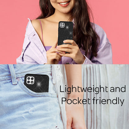 NALIA Glitzerhülle für Samsung Galaxy A22 5G – Funkelnder Glitzer-Look & Grip – SHINEPOP (Silikon Case) – Marke aus Berlin