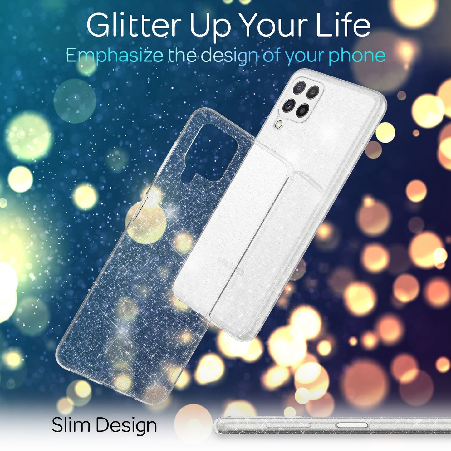 NALIA Glitzerhülle für Samsung Galaxy A22 – Funkelndes Silikon Case – DAZZLIN (Transparent & Stoßfest) – Marke aus Berlin