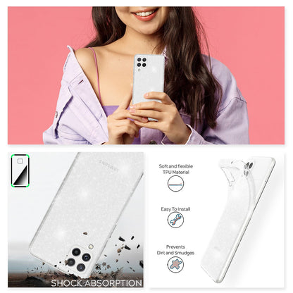 NALIA Glitzerhülle für Samsung Galaxy A22 – Funkelndes Silikon Case – DAZZLIN (Transparent & Stoßfest) – Marke aus Berlin