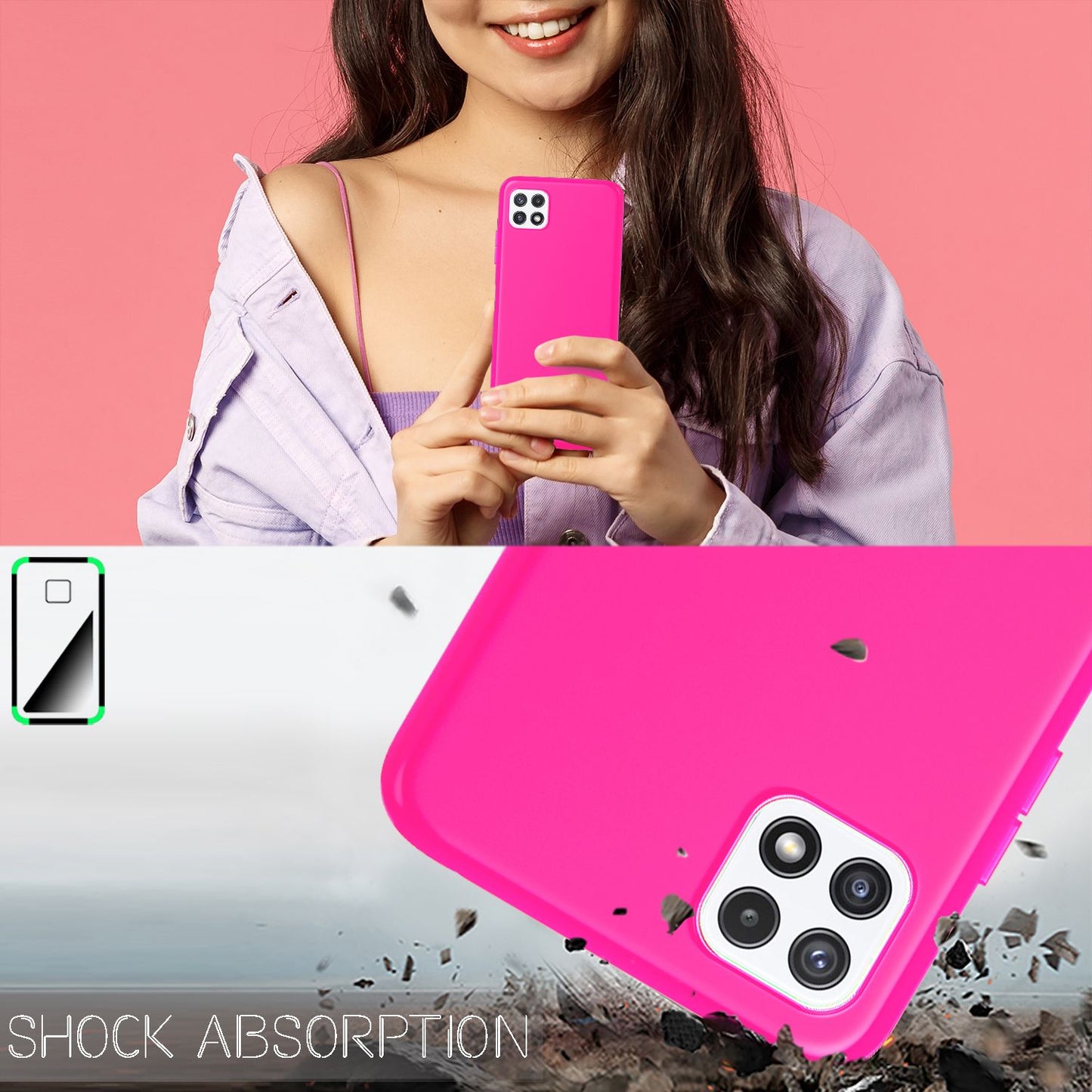NALIA Neon Silikonhülle für Samsung Galaxy A22 5G – Soft-Touch & Signal-Neon – NEONSHOCK (Matte Schutzhülle) – Marke aus Berlin