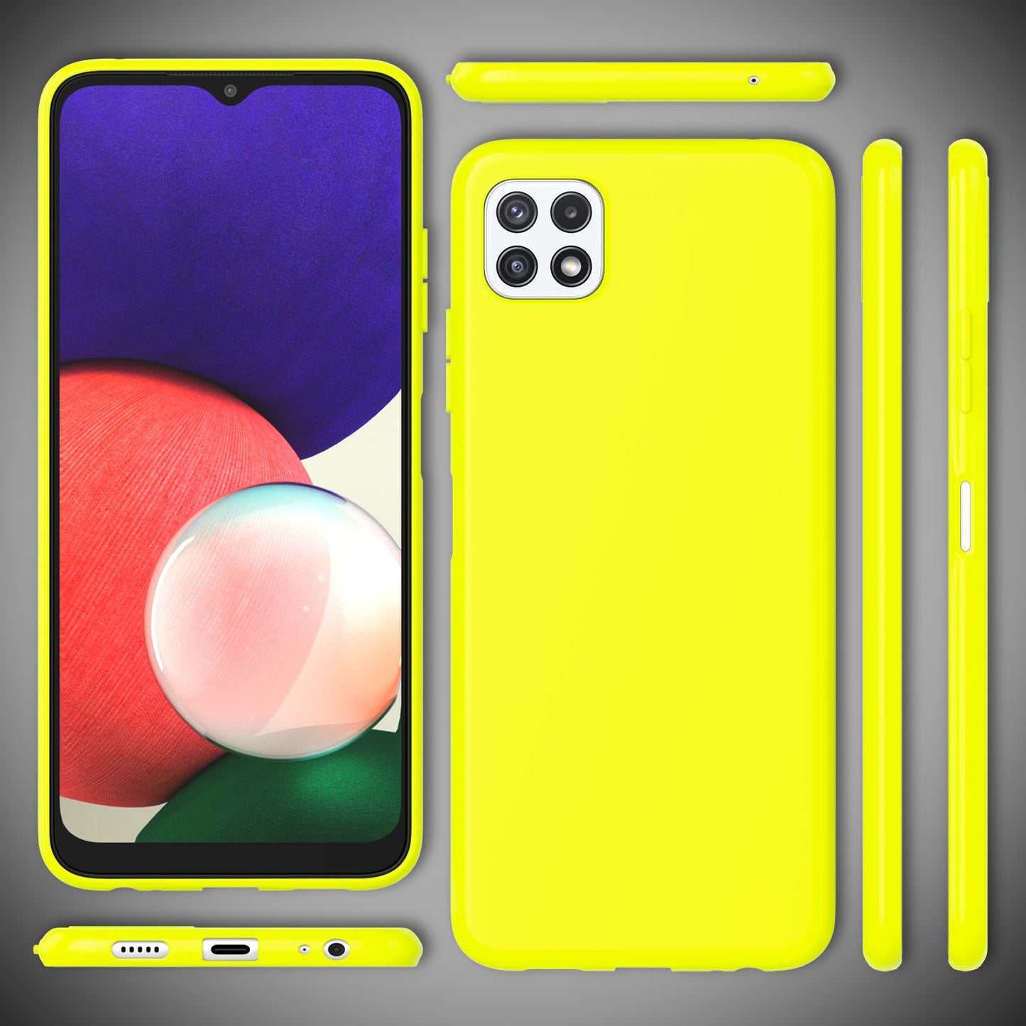 NALIA Neon Silikonhülle für Samsung Galaxy A22 5G – Soft-Touch & Signal-Neon – NEONSHOCK (Matte Schutzhülle) – Marke aus Berlin