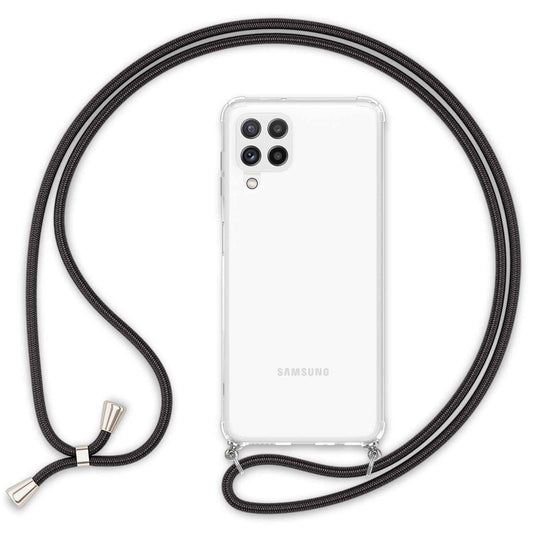 NALIA Handykette für Samsung Galaxy A22 4G – Transparentes Hybrid-Case & Band – HANGIT (Anti-Gelb Rückseite & Verstellbar) – Marke aus Berlin