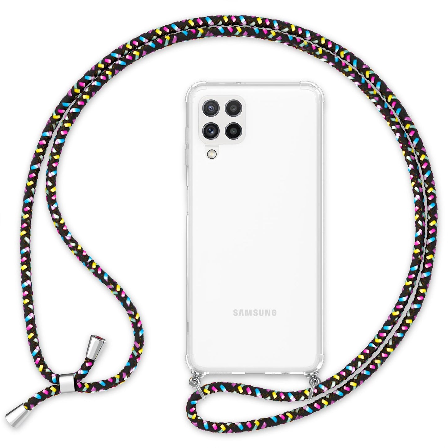NALIA Handykette für Samsung Galaxy A22 4G – Transparentes Hybrid-Case & Band – HANGIT (Anti-Gelb Rückseite & Verstellbar) – Marke aus Berlin