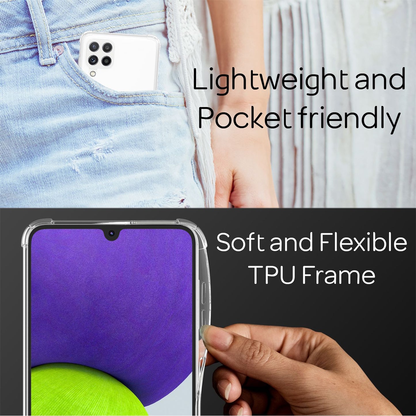 NALIA Handykette für Samsung Galaxy A22 4G – Transparentes Hybrid-Case & Band – HANGIT (Anti-Gelb Rückseite & Verstellbar) – Marke aus Berlin