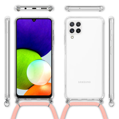 NALIA Handykette für Samsung Galaxy A22 4G – Transparentes Hybrid-Case & Band – HANGIT (Anti-Gelb Rückseite & Verstellbar) – Marke aus Berlin