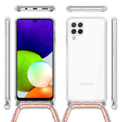 NALIA Handykette für Samsung Galaxy A22 4G – Transparentes Hybrid-Case & Band – HANGIT (Anti-Gelb Rückseite & Verstellbar) – Marke aus Berlin