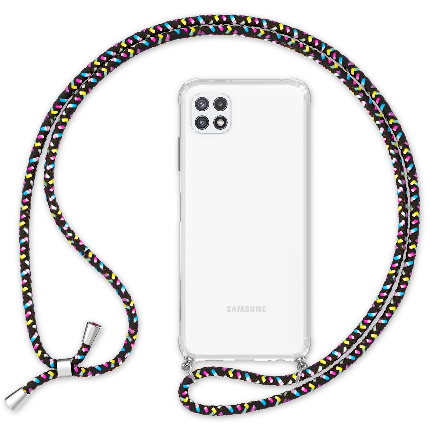 NALIA Handykette für Samsung Galaxy A22 5G – Transparentes Hybrid-Case & Band – HANGIT (Anti-Gelb Rückseite & Verstellbar) – Marke aus Berlin