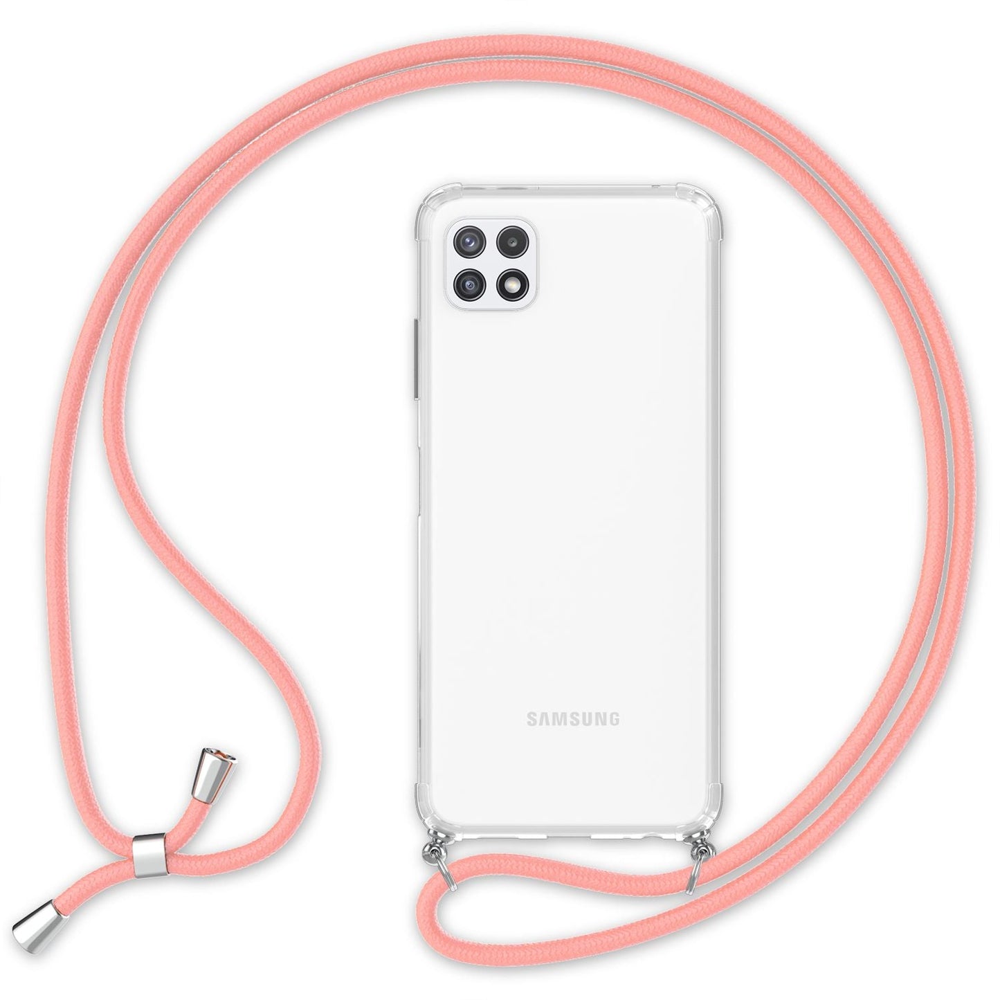 NALIA Handykette für Samsung Galaxy A22 5G – Transparentes Hybrid-Case & Band – HANGIT (Anti-Gelb Rückseite & Verstellbar) – Marke aus Berlin