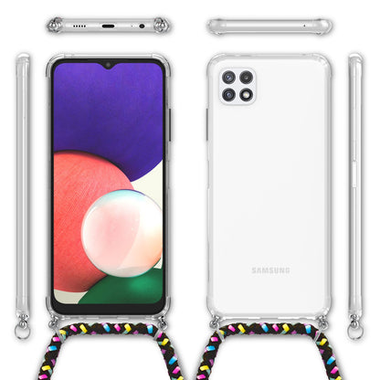 NALIA Handykette für Samsung Galaxy A22 5G – Transparentes Hybrid-Case & Band – HANGIT (Anti-Gelb Rückseite & Verstellbar) – Marke aus Berlin