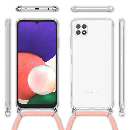 NALIA Handykette für Samsung Galaxy A22 5G – Transparentes Hybrid-Case & Band – HANGIT (Anti-Gelb Rückseite & Verstellbar) – Marke aus Berlin