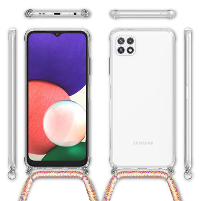 NALIA Handykette für Samsung Galaxy A22 5G – Transparentes Hybrid-Case & Band – HANGIT (Anti-Gelb Rückseite & Verstellbar) – Marke aus Berlin