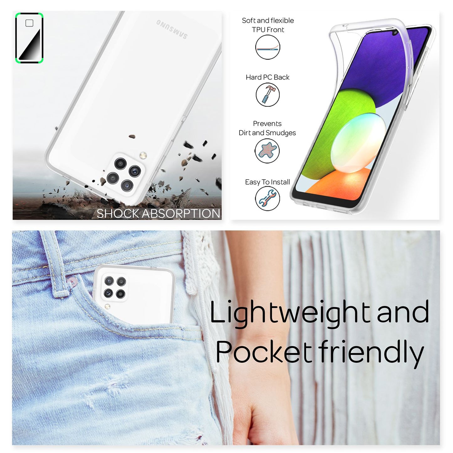 NALIA 360° Hülle für Samsung Galaxy A22 – Vorne & Hinten Schutz – 360GUARD (Full-Body Case) – Marke aus Berlin