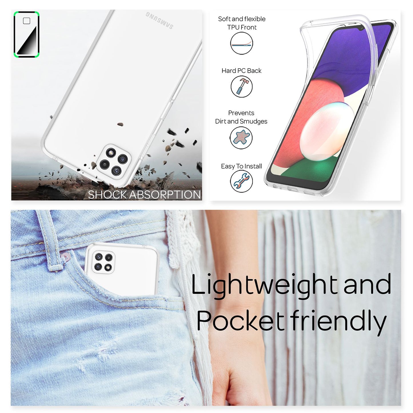 NALIA 360° Hülle für Samsung Galaxy A22 5G – Vorne & Hinten Schutz – 360GUARD (Full-Body Case) – Marke aus Berlin