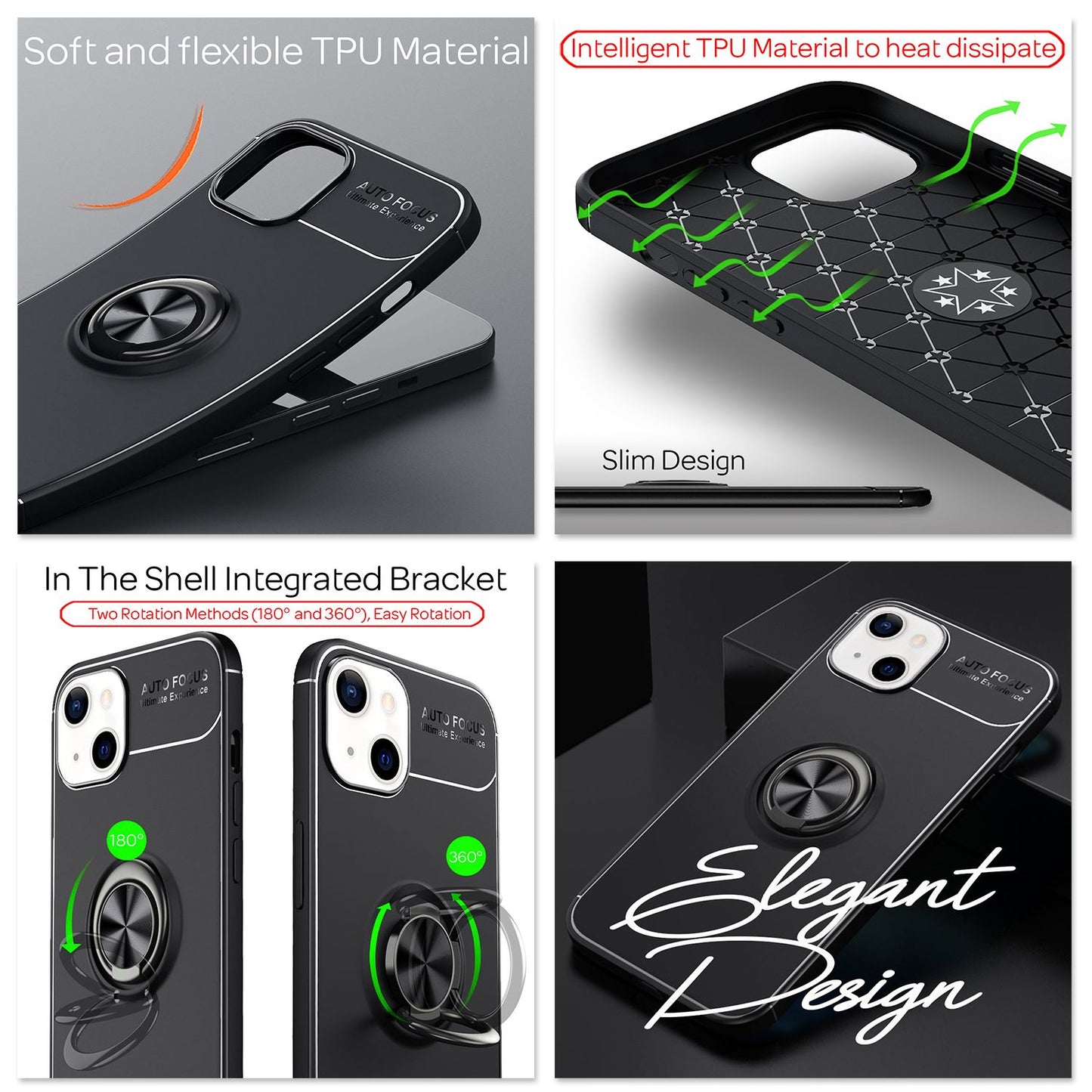 NALIA Ringhülle für iPhone 13 – Ring-Ständer 360° & für Magnet-Halter – GRIP360 (Mattiertes Silikon Case) – Marke aus Berlin