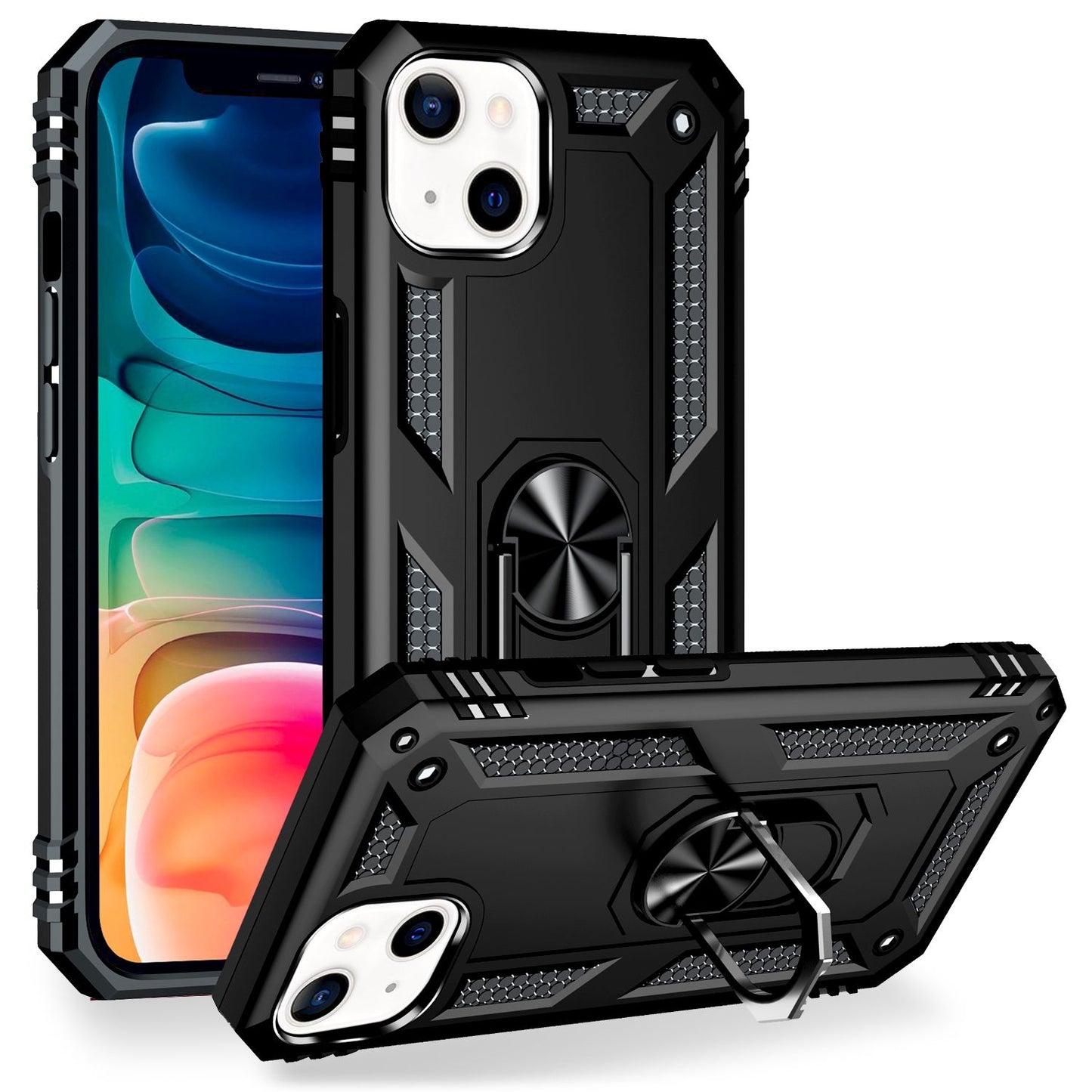 NALIA Panzerhülle für iPhone 13 – Ring-Ständer 360° & Magnet-Halterung Kompatibel – RINGDEFEND (Stoßfestes Outdoor Case) – Marke aus Berlin
