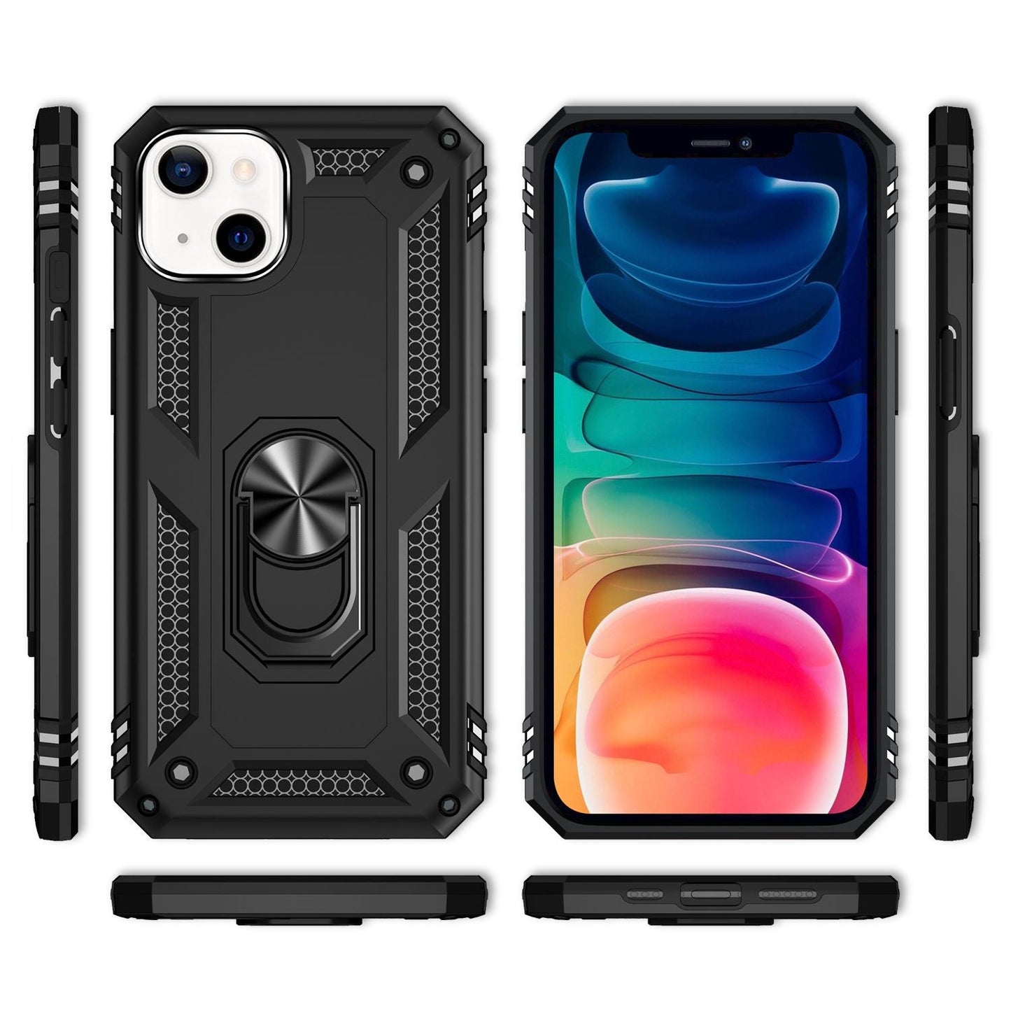NALIA Panzerhülle für iPhone 13 – Ring-Ständer 360° & Magnet-Halterung Kompatibel – RINGDEFEND (Stoßfestes Outdoor Case) – Marke aus Berlin