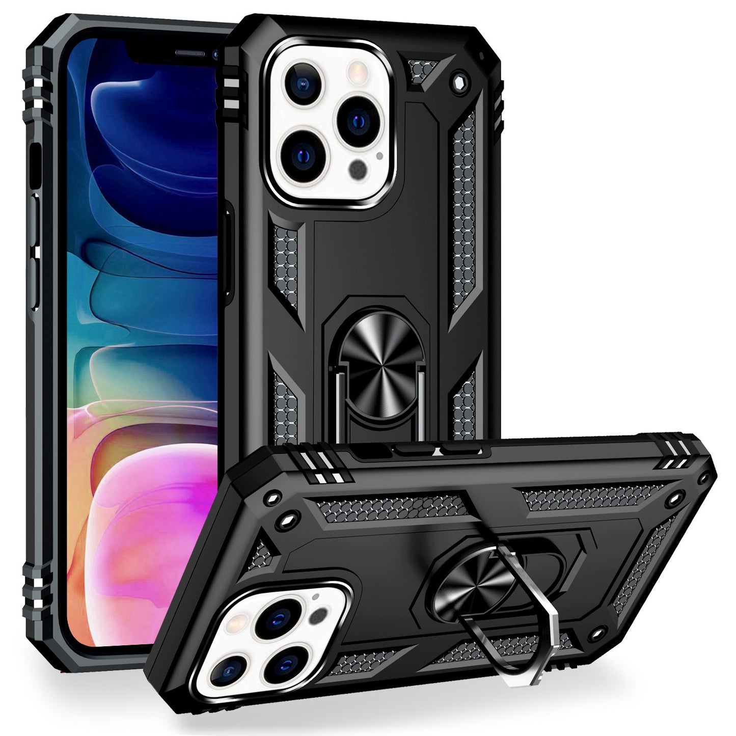 NALIA Panzerhülle für iPhone 13 Pro Max – Ring-Ständer 360° & Magnet-Halterung Kompatibel – RINGDEFEND (Stoßfestes Outdoor Case) – Marke aus Berlin