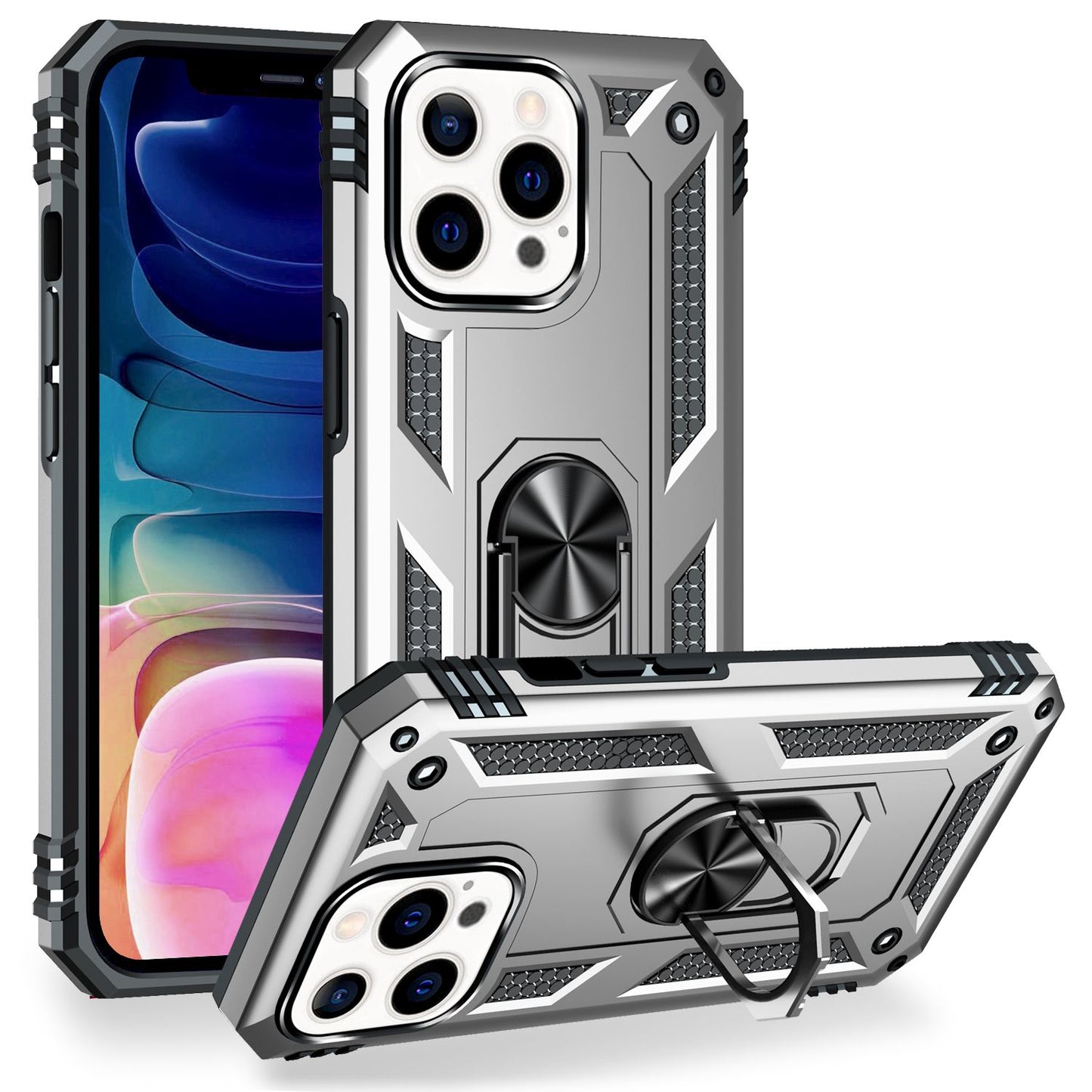 NALIA Panzerhülle für iPhone 13 Pro Max – Ring-Ständer 360° & Magnet-Halterung Kompatibel – RINGDEFEND (Stoßfestes Outdoor Case) – Marke aus Berlin